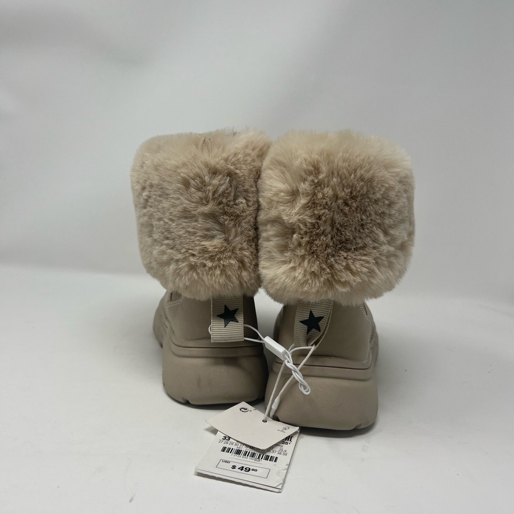 ZARA Furry Sheepskin Handmade Fetish High Heel Winter Snow Boots KIDS  SZ 33 - Picture 3 of 5